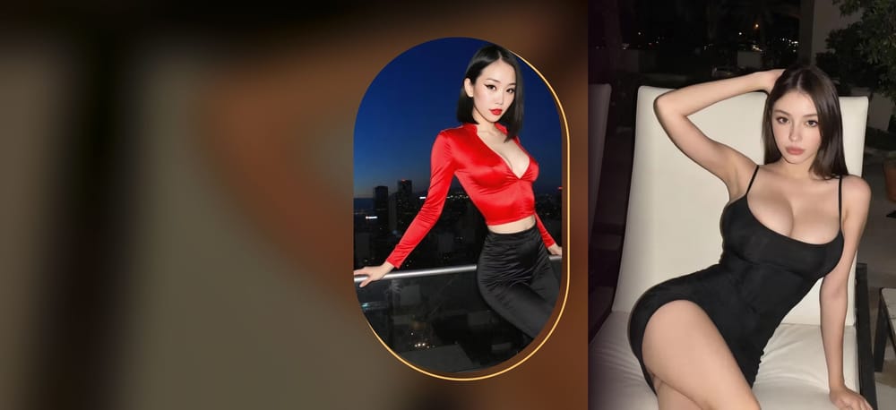 Two AI-generated adult women: a brunette in a black slip dress and a woman in a red satin top