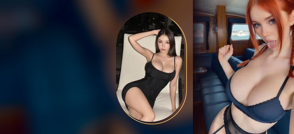 Two AI-generated adult women in lingerie, one in a capsule frame, one full height